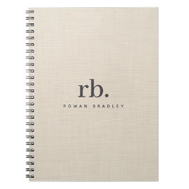 Beige Linen Creme Struktur Simple Elegant Monogram Anteckningsbok