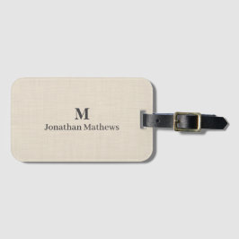 Beige Linen Creme Struktur Simple Elegant Monogram Bagagebricka