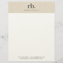 Beige Linen Creme Struktur Simple Elegant Monogram Brevhuvud