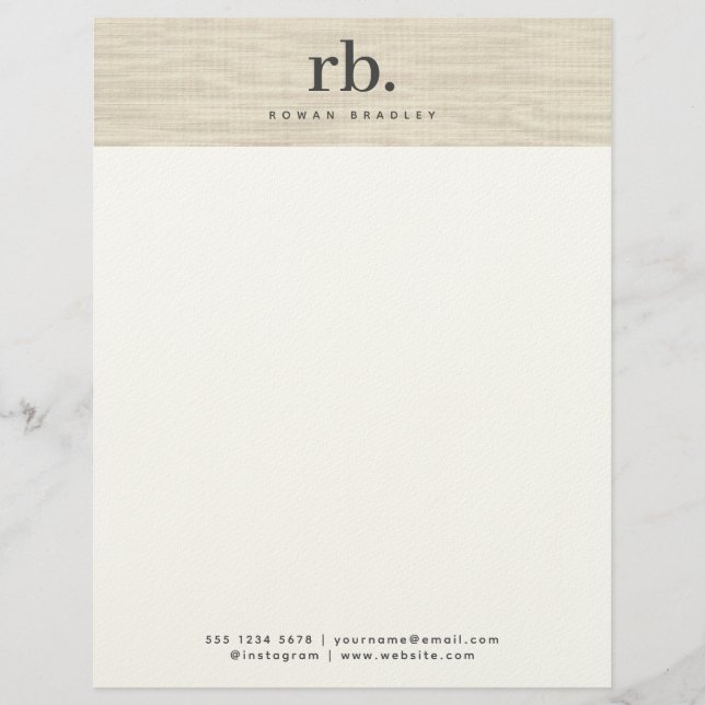 Beige Linen Creme Struktur Simple Elegant Monogram Brevhuvud (Framsida)