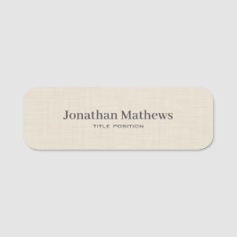 Beige Linen Creme Struktur Simple Elegant Monogram Namnbricka