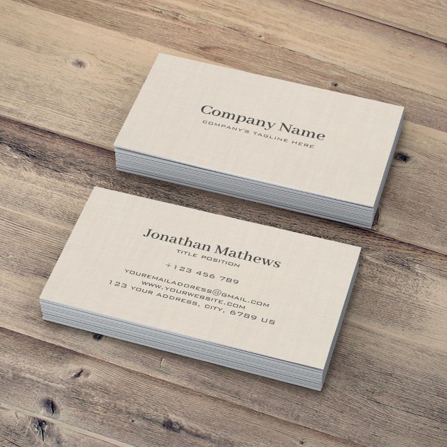 Beige Linen Creme Struktur Simple Elegant Monogram Visitkort (Skapare uppladdad)