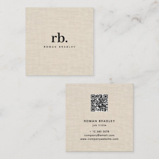 Beige Linen Fabric Effect Elegant QR Code Fyrkantigt Visitkort