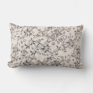 Beige Linen & Grått Elegant Daety Blommönster Lumbarkudde