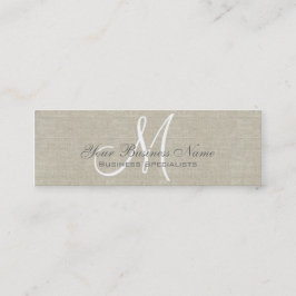 Beige Linen Grått Simple Plain Monogram Mini Visitkort