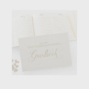 Beige Linen Guld Guestbook-skripttypografi Gästböcker