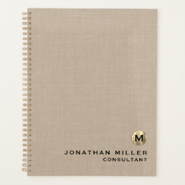 Beige Linen Guld Monogram Möte Bok