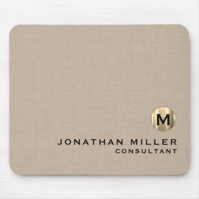 Beige Linen Guld Monogram Musmatta (Framsidan)