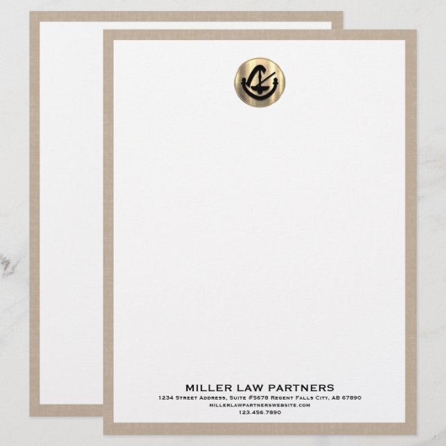 Beige Linen Legal Letterhead Brevhuvud (Fram/baksida)