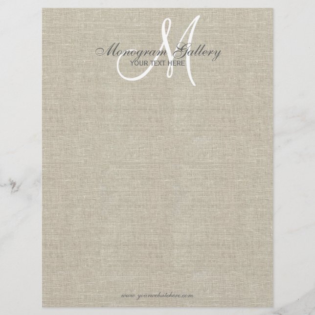 Beige Linen Monogram Business Logotyp Letterhead (Framsida)