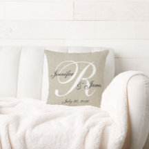 Beige Linen Monogram Newlyed Bröllop Keepsaké