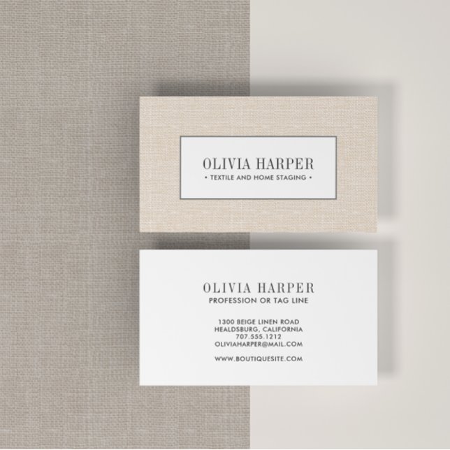 Beige | Linen-Professionell för vanlig Elegant Visitkort (Skapare uppladdad)