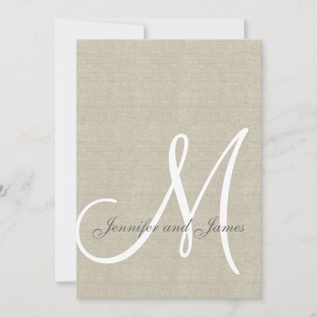 Beige Linen Rustic Wedding bjudande Inbjudningar (Framsida)
