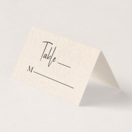 Beige Linen Simple Black Script Bröllop Place Card Visitkort