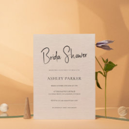 Beige Linen Simple Black Script Möhippa Inbjudningar