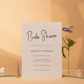 Beige Linen Simple Black Script Möhippa Inbjudningar