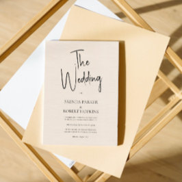 Beige linen Simple Black Script Wedding Investige Inbjudningar