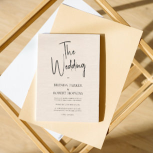 Beige linen Simple Black Script Wedding Investige Inbjudningar