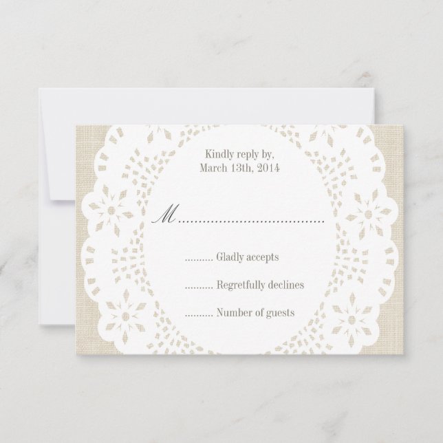 Beige Linen & Snöre Doilie: OSA kort (Framsida)