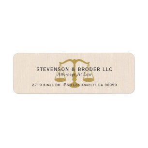 Beige Linen Struktur & Guld Justice  Returadress Etikett