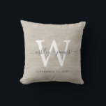 Beige Linen White Monogram Bröllop Keepsaké Kudde<br><div class="desc">Elegant bröllop keepsaké beige woven linen-effektkudde med texten i mörk grått chic handskrivet skript calligrafi. Lägg bara till namn,  monogram och bröllop datum. Underbar gåva till ett nytt par. Enbart designad för dig av Lycklig Dolphin Studio. Kontakta oss på happydolphinstudio@outlook.com om du behöver hjälp eller matchande produkter.</div>
