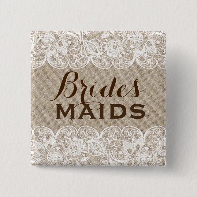 Beige Linen & White Snöre Bridesmaids Button 2 Knapp (Framsida)