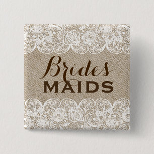 Beige Linen & White Snöre Bridesmaids Button 2 Knapp