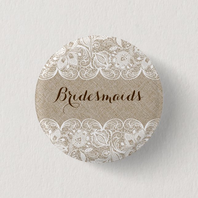 Beige Linen & White Snöre Bridesmaids Button Knapp (Framsida)