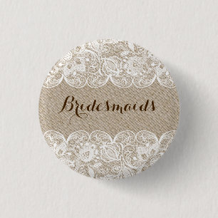 Beige Linen & White Snöre Bridesmaids Button Knapp