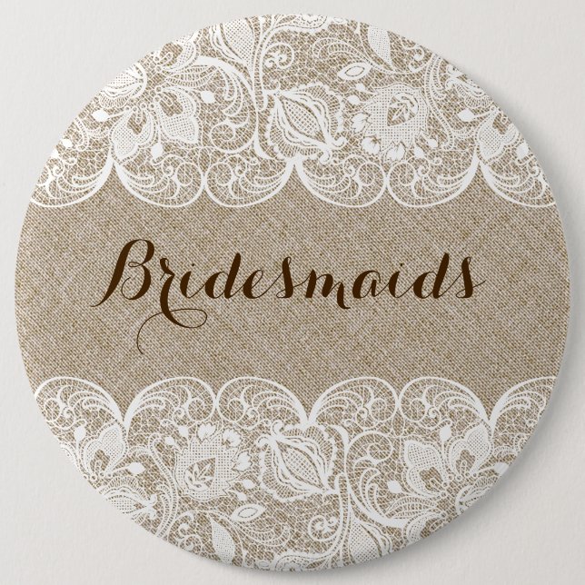 Beige Linen & White Snöre Bridesmaids Button Knapp (Framsida)