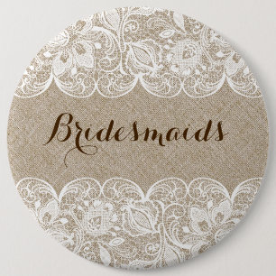 Beige Linen & White Snöre Bridesmaids Button Knapp
