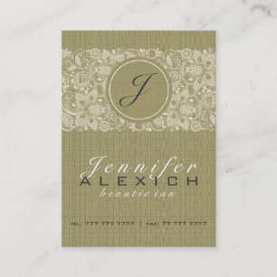 Beige Linen & White Vintage Linen & Snöre 2 Visitkort