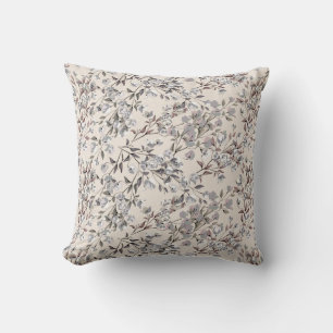 Beige linne & grått elegant fint blomster mönster kudde