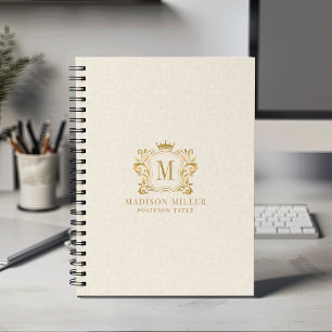 Beige Linne Guld Royal Crest Kronmonogram Anteckningsbok