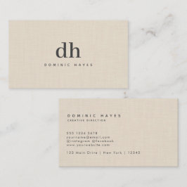 Beige Linne Kräm Textur Minimal Elegant Monogram Visitkort