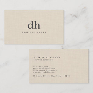 Beige Linne Kräm Textur Minimal Elegant Monogram Visitkort