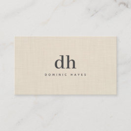 Beige Linne Kräm Textur Minimal Elegant Monogram Visitkort