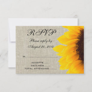 Beige Linne Solros Rustik Bröllop RSVP OSA Kort