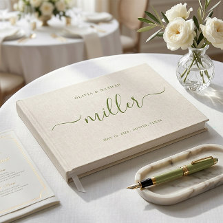 Beige Linne Visst Chic Minimalistisk Bröllop Gästböcker