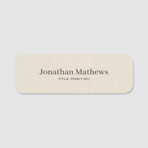 Beige Linnekräm Textur Enkel Elegant Monogram Namnbricka
