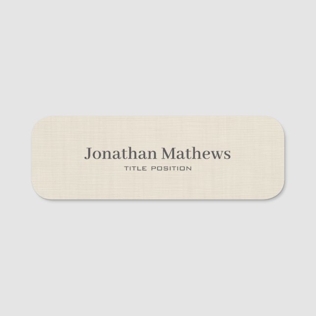 Beige Linnekräm Textur Enkel Elegant Monogram Namnbricka (Framsida)