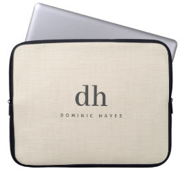 Beige Linnekräm Textur Minimal Elegant Monogram Laptop Fodral