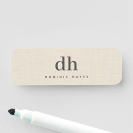 Beige Linnekräm Textur Minimal Elegant Monogram Namnbricka