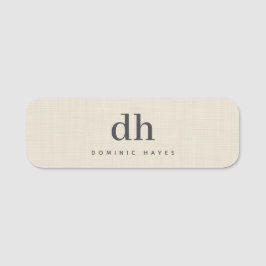 Beige Linnekräm Textur Minimal Elegant Monogram Namnbricka