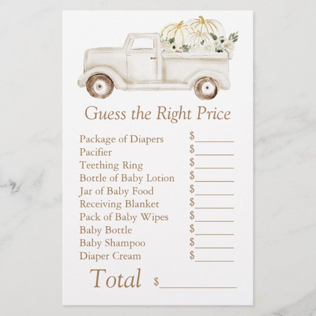 Beige Little Pumpkin Baby Shower Gissa Höger Pris (Framsida)