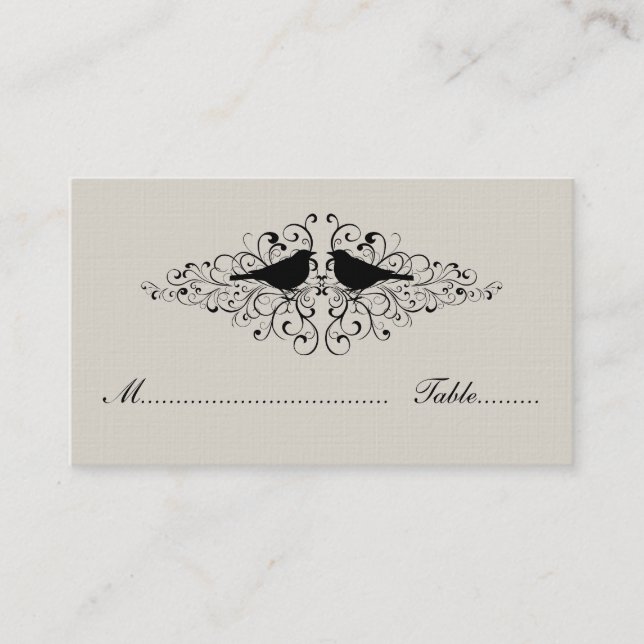Beige Love Bird Swirls Place Card Placeringskort (Framsida)