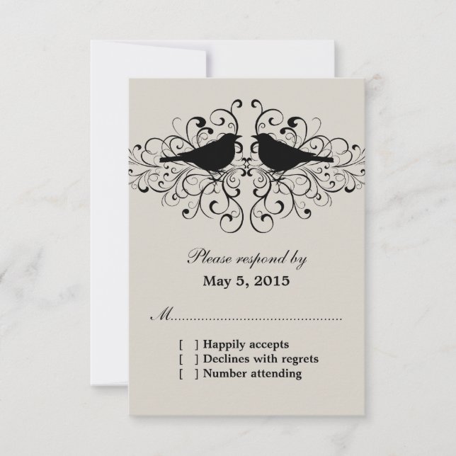 Beige Love Bird Swirls Responcard OSA Kort (Framsida)