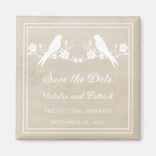 Beige Lovebird Blommigt Spara datum magneter