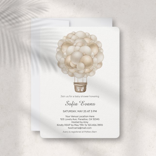 Beige Luftballong Baby Shower-inbjudan Inbjudningar (Skapare uppladdad)