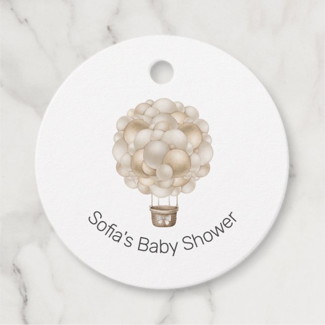 Beige Luftballong Boho Baby Shower Gåvor Etiketter (Framsida)